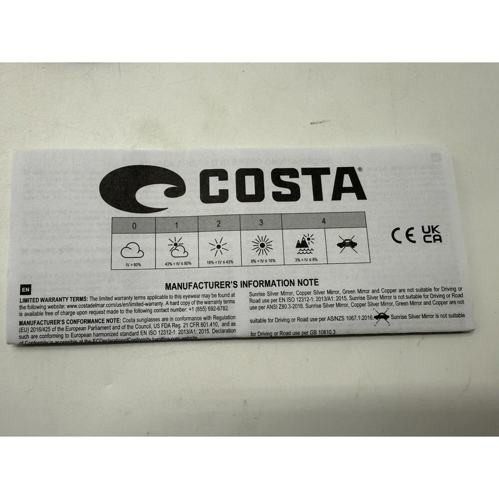 Costa Del Mar Fantail Grey Polarized 580P Replacement Lenses Model 06S9006